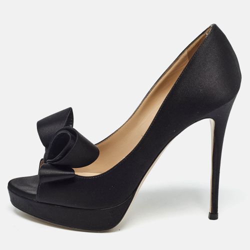 Valentino Black Satin Peep Toe Bow Pumps Size 37.5 - Valentino - Modalova