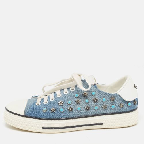 Valentino Blue/White Denim and Leather Star Studded Sneakers Size 39 - Valentino - Modalova