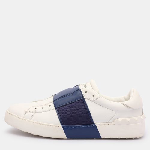 Valentino White/Blue Leather Rockstud Slip On Sneakers Size 38.5 - Valentino - Modalova