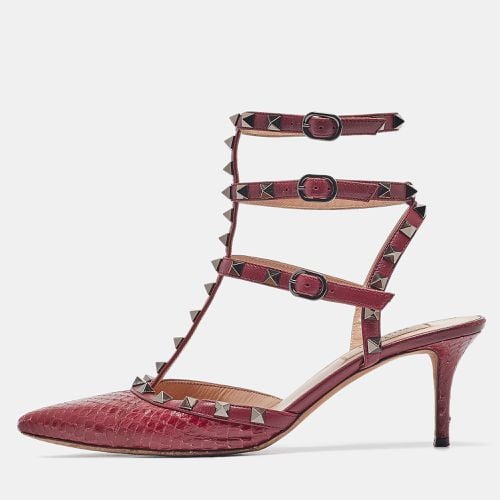 Valentino Burgundy Leather Python Leather Rockstud Pumps Size 39 - Valentino - Modalova