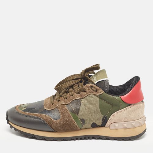 Camouflage Print Canvas and Leather Rockrunner Sneakers Size 37 - Valentino - Modalova