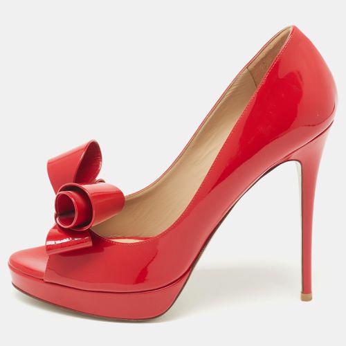 Valentino Red Patent Leather Bow Peep Toe Platform Pumps Size 39 - Valentino - Modalova