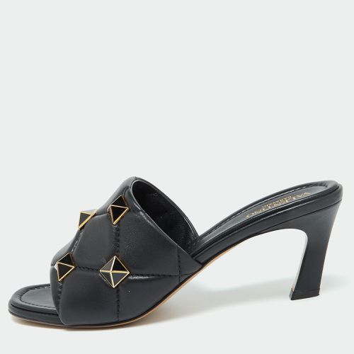 Valentino Black Leather Roman Stud Slide Sandals 39.5 - Valentino - Modalova