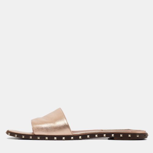 Valentino Gold Leather Rockstud Slide Flats Size 38 - Valentino - Modalova