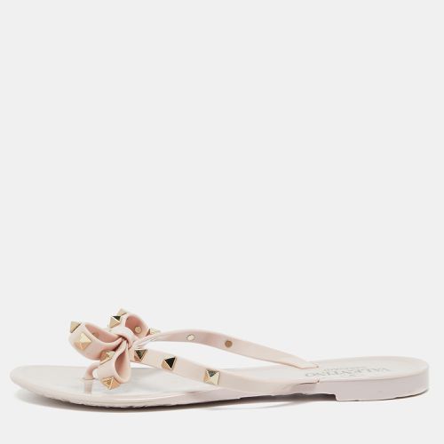 Valentino Water Pink Rubber Bow Detail Rockstud Flip Flops Size 38 - Valentino - Modalova