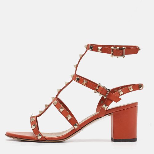 Valentino Orange Leather Rockstud Ankle Strap Sandals Size 38 - Valentino - Modalova