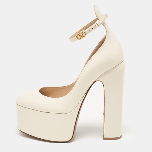 Valentino White Patent Leather Tango Platform Ankle Strap Block Heel Pumps Size 37.5 - Valentino - Modalova