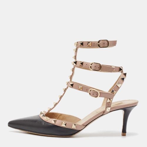 Valentino Black/Dusty Pink Leather Rockstud Ankle Strap Pumps Size 36 - Valentino - Modalova