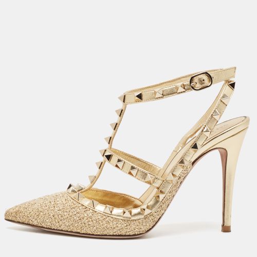 Valentino Gold Leather Rockstud Ankle Strap Pumps Size 37.5 - Valentino - Modalova