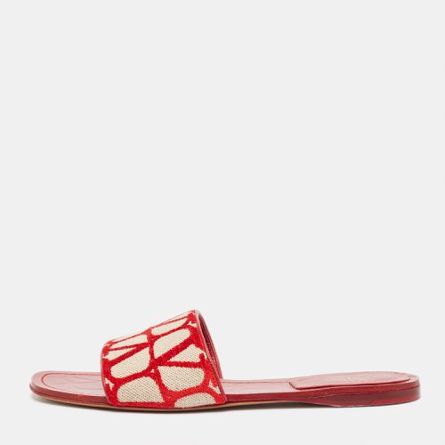 Valentino Red/Cream Canvas and Leather Flat Slides Size 39 - Valentino - Modalova