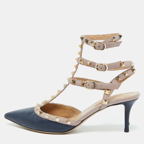 Valentino Blue/Pink Leather Rockstud Ankle Strap Sandals Size 38.5 - Valentino - Modalova