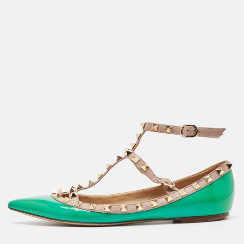 Valentino Green/Beige Patent and Leather Rockstud Ballet Flats Size 38 - Valentino - Modalova