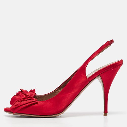 Valentino Red Satin Bow Peep Toe Slingback Pumps Size 40 - Valentino - Modalova