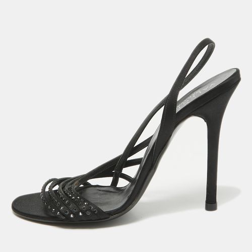 Valentino Black Crystal Embellished Satin Slingback Sandals Size 37.5 - Valentino - Modalova