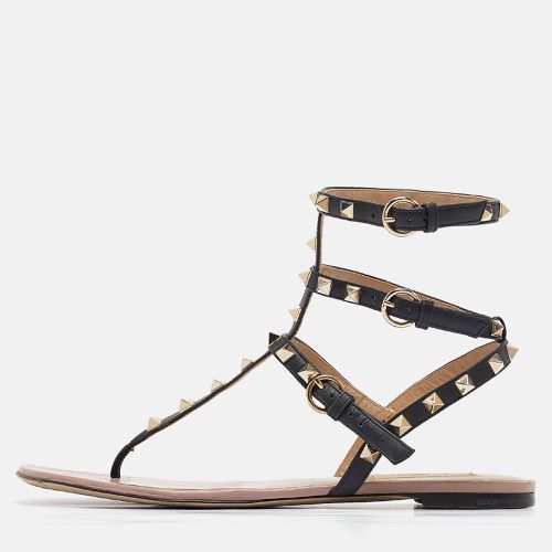 Valentino Beige/Black Leather Rockstud Ankle Strap Sandals 40 - Valentino - Modalova