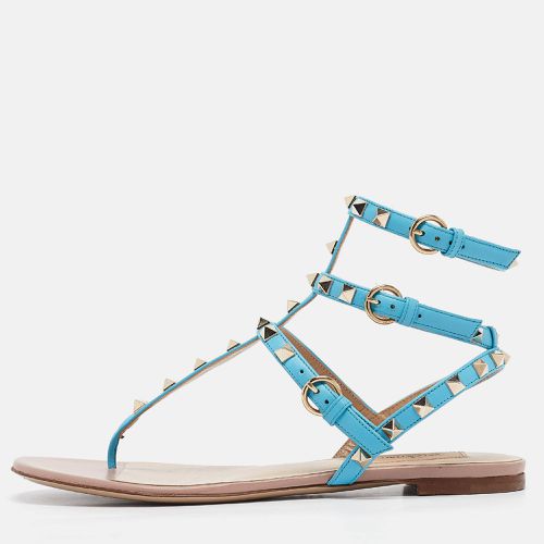 Valentino Blue Leather Rockstud Flat Sandals Size 39 - Valentino - Modalova