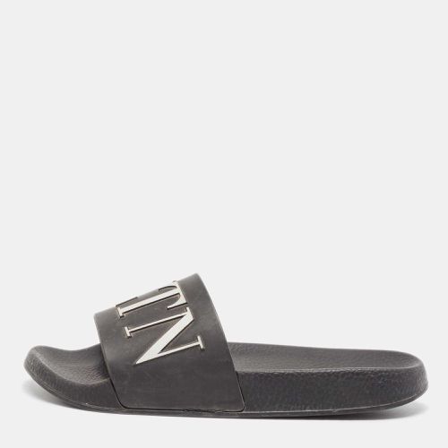 Valentino Black Rubber VLTN Flat Slides Size 38 - Valentino - Modalova