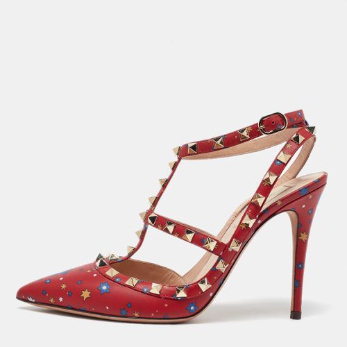 Valentino Red Printed Leather Rockstud Strappy Sandals Size 39 - Valentino - Modalova