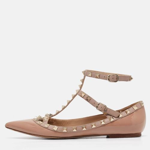 Valentino Pink Patent Leather Rockstud Ankle Strap Ballet Flats Size 38 - Valentino - Modalova