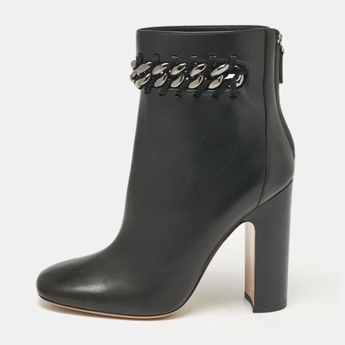 Valentino Black Leather Chain Link Embellished Block Heel Ankle Boots Size 41 - Valentino - Modalova