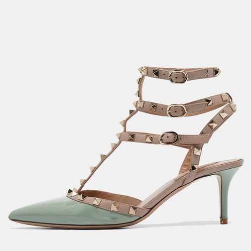 Valentino Mint Green/Dusty Pink Patent and Leather Rockstud Ankle Strap Pumps Size 40 - Valentino - Modalova