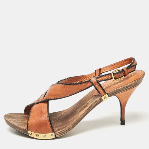 Valentino Brown Leather Ankle Strap Sandals Size 37 - Valentino - Modalova