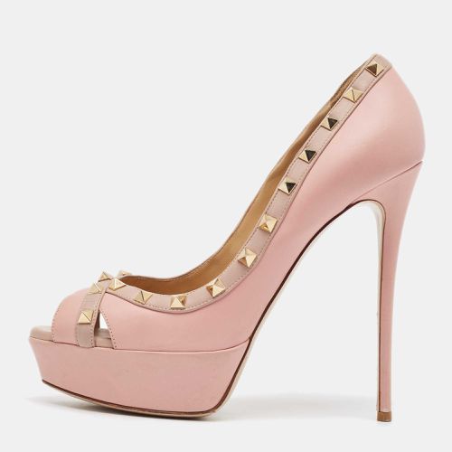 Valentino Beige/Pink Leather Rockstud Peep Toe Pumps Size 40 - Valentino - Modalova