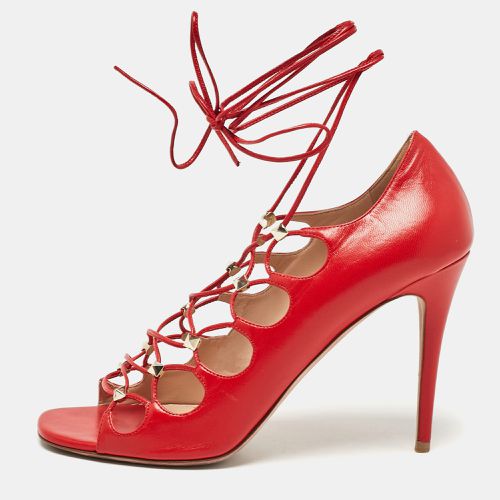 Valentino Red Leather Rockstud Ankle Tie Sandals Size 40 - Valentino - Modalova