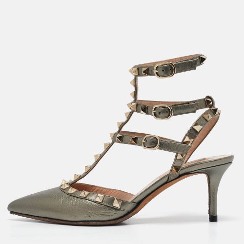 Valentino Grey Leather Rockstud Ankle Strap Pumps Size 36.5 - Valentino - Modalova