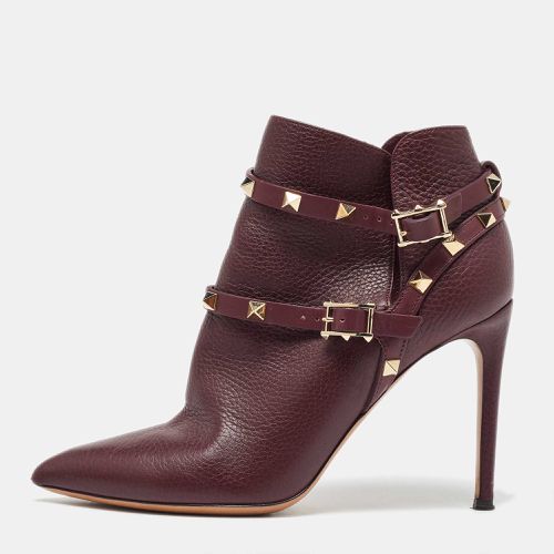 Valentino Burgundy Leather Rockstud Ankle Length Boots Size 37 - Valentino - Modalova