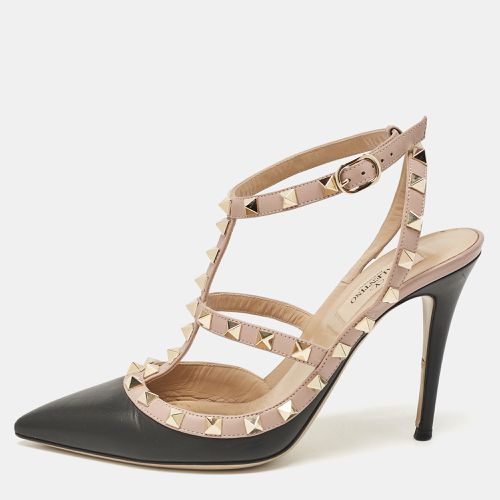 Valentino Black/Dusty Pink Leather Rockstud Ankle Strap Pumps Size 37.5 - Valentino - Modalova