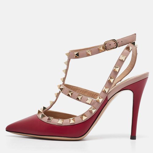 Valentino Burgundy/Dusty Pink Leather Rockstud Ankle Strap Pumps Size 35.5 - Valentino - Modalova