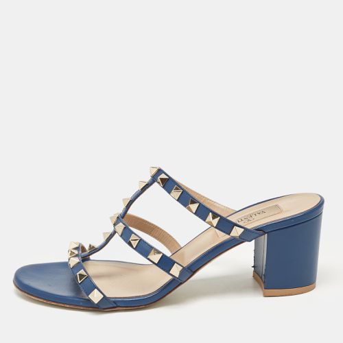 Valentino Blue Leather Rockstud Slide Sandals Size 37 - Valentino - Modalova