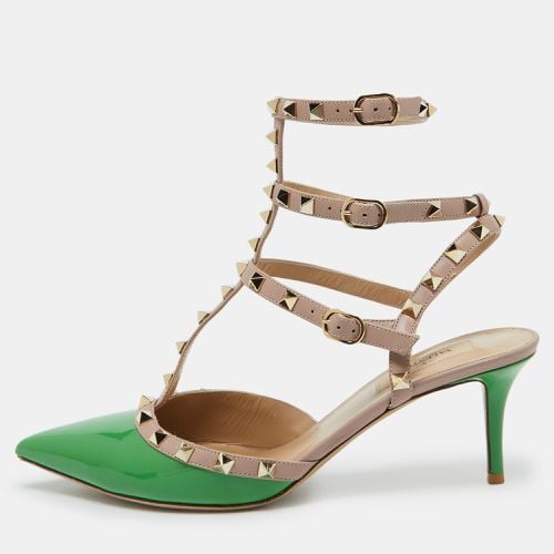 Valentino Green/Beige Patent Leather Rockstud Ankle Strap Sandals Size 41 - Valentino - Modalova