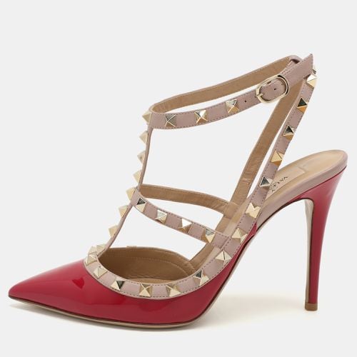 Valentino Pink/Beige Patent and Leather Rockstud Ankle Strap Pumps Size 39 - Valentino - Modalova