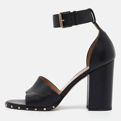 Valentino Black Leather Soul Rockstud Block Heel Ankle Strap Sandals Size 39 - Valentino - Modalova