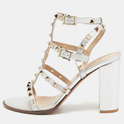 Valentino Silver Leather Rockstud Ankle Strap Sandals Size 38 - Valentino - Modalova