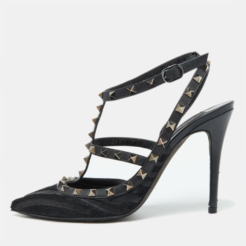 Valentino Black Leather and Calf Hair Rockstud Ankle Strap Pumps Size 40 - Valentino - Modalova