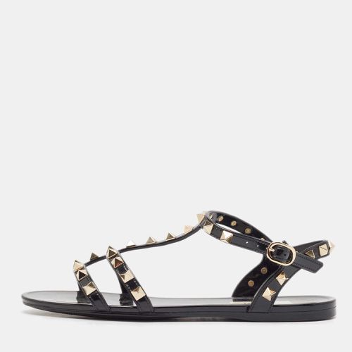 Valentino Black Rubber Rockstud Flat Sandals Size 36 - Valentino - Modalova