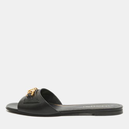 Valentino Black Leather VLogo Flat Slides Size 39 - Valentino - Modalova