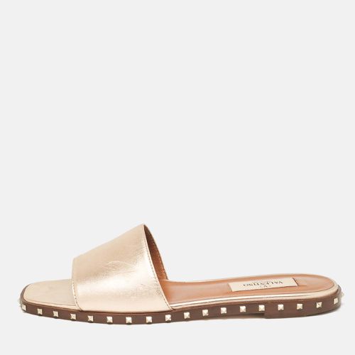 Valentino Metallic Leather Soul Rockstud Flat Slides Size 35 - Valentino - Modalova