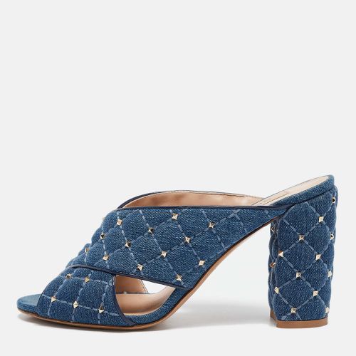 Valentino Blue Denim Rockstud Block Heel Mules Size 37 - Valentino - Modalova