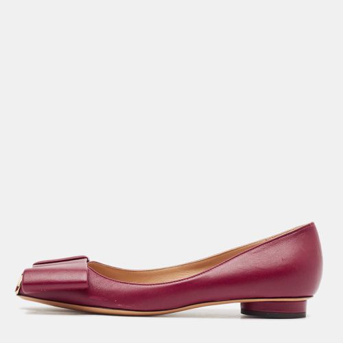 Valentino Dark Red Leather Half Bow Ballet Flats Size 37 - Valentino - Modalova