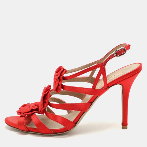 Valentino Red Satin Bow Embellished Slingback Sandals Size 39.5 - Valentino - Modalova