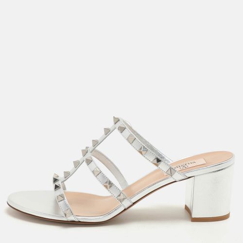 Valentino Silver Leather Rockstud Slide Sandals Size 40.5 - Valentino - Modalova