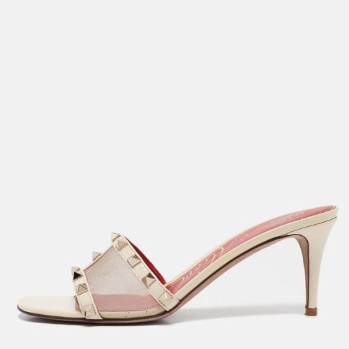 Valentino Cream Mesh and Patent Leather Rockstud Slide Sandals Size 39 - Valentino - Modalova