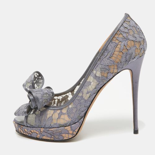 Valentino Grey Lace and Mesh Couture Peep Toe Pumps Size 41 - Valentino - Modalova