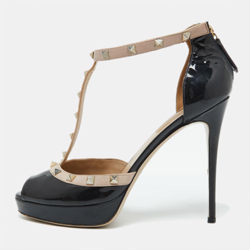 Valentino Black/Beige Patent Leather Rockstud Platform Peep Toe Pumps Size 39.5 - Valentino - Modalova