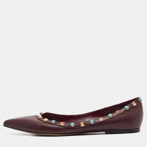 Valentino Burgundy Leather Rockstud Pointed Toe Ballet Flats Size 39.5 - Valentino - Modalova