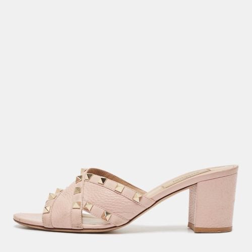 Valentino Pink Leather Rockstud Block Heel Slide Sandals Size 38 - Valentino - Modalova